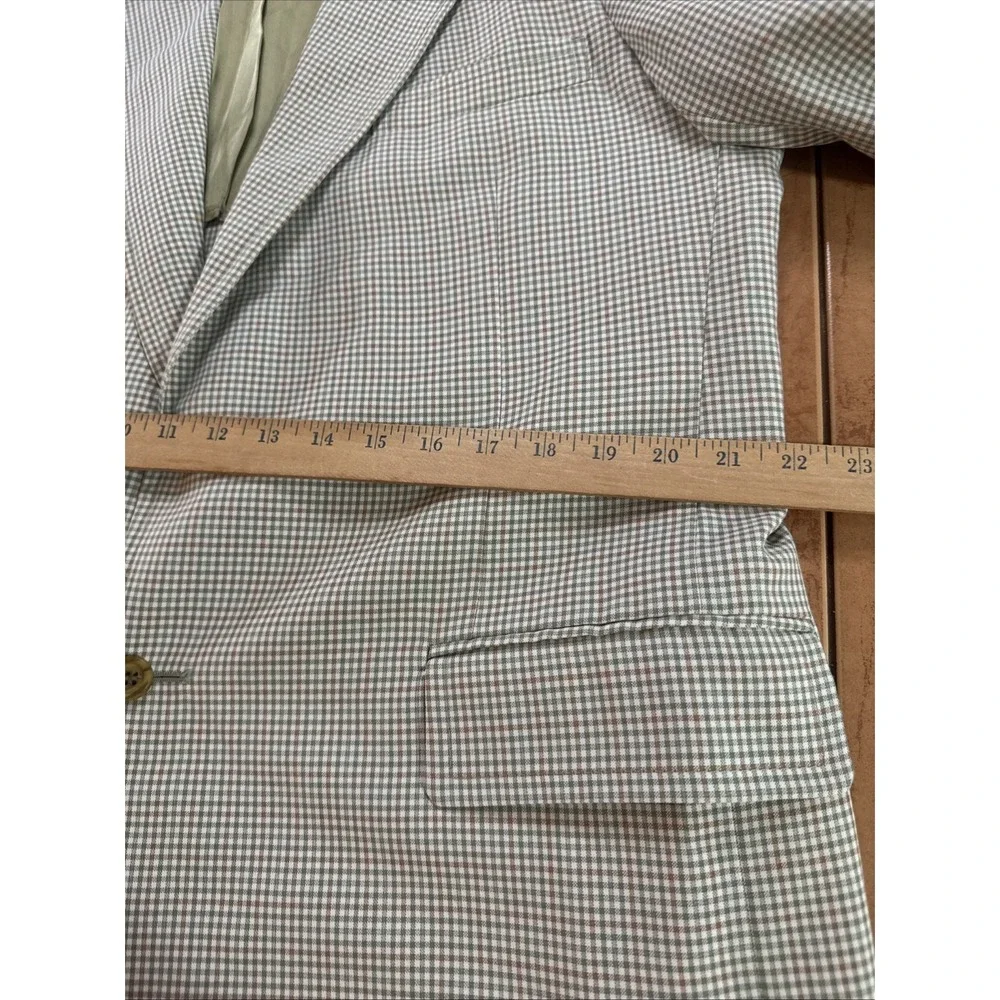 George Barry Green Brown Gingham Plaid USA Made Blazer Jacket Lightweight Sz 44L